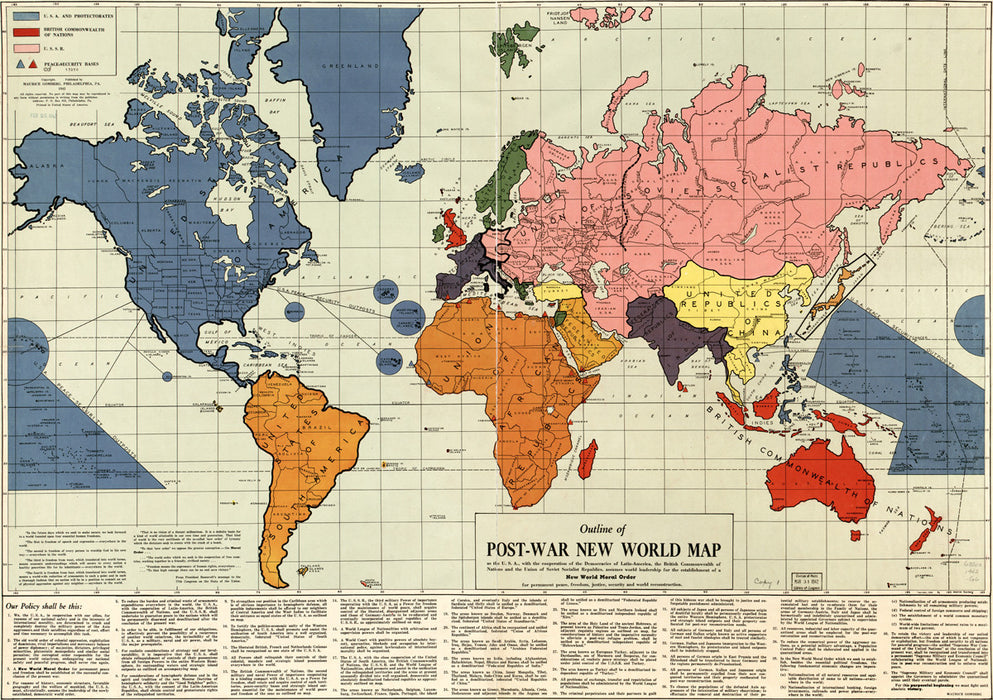 Post-War Political New World Map by Maurice Gomberg - 1942