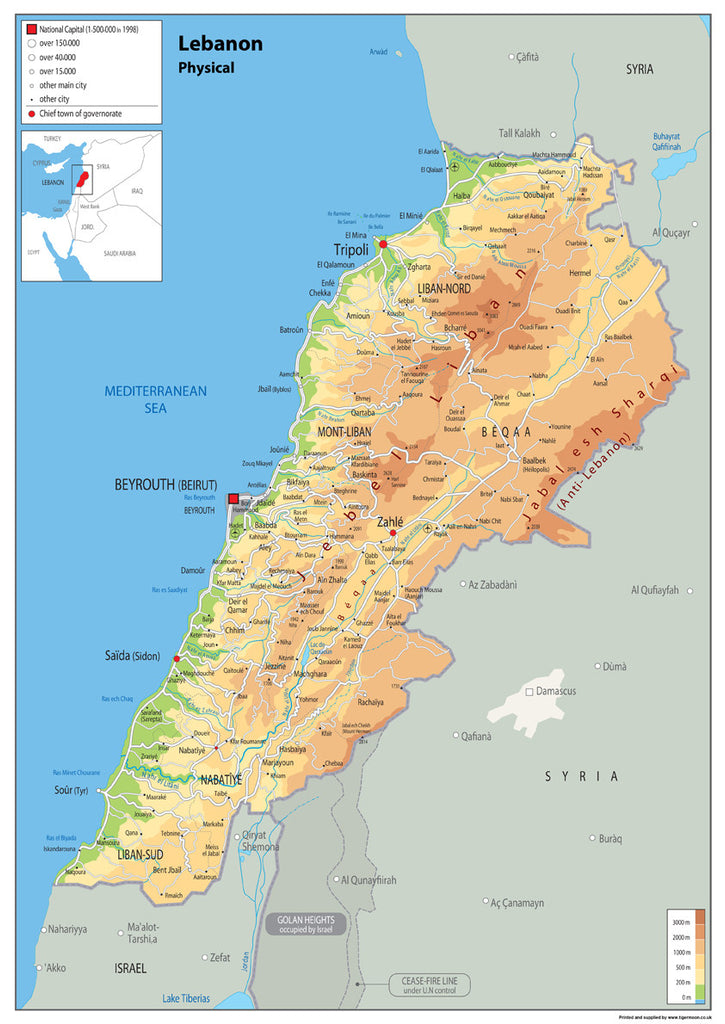 Lebanon Physical Map 