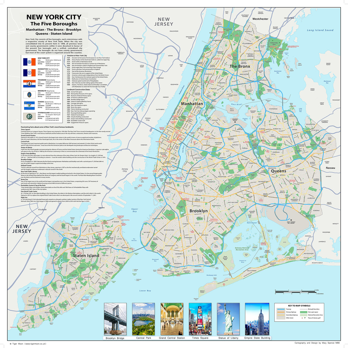 New York City Street Map - The Five Boroughs. 59cm X 59cm– I Love Maps