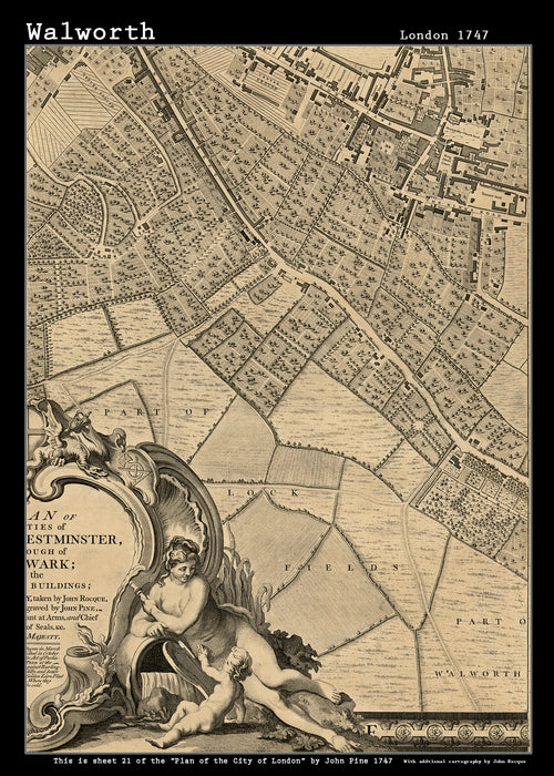 John Rocques New Map of London 1746 Walworth - size A2