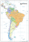 A bright and colourful political map of South America. South America is a continent entirely in the Western Hemisphere, a good portion in the Southern Hemisphere and a bit in the Northern Hemisphere. It can also be described as a southern subcontinent of the Americas. South America is bordered on the west by the Pacific Ocean and on the north and east by the Atlantic Ocean, North America and the Caribbean Sea lie to the northwest.