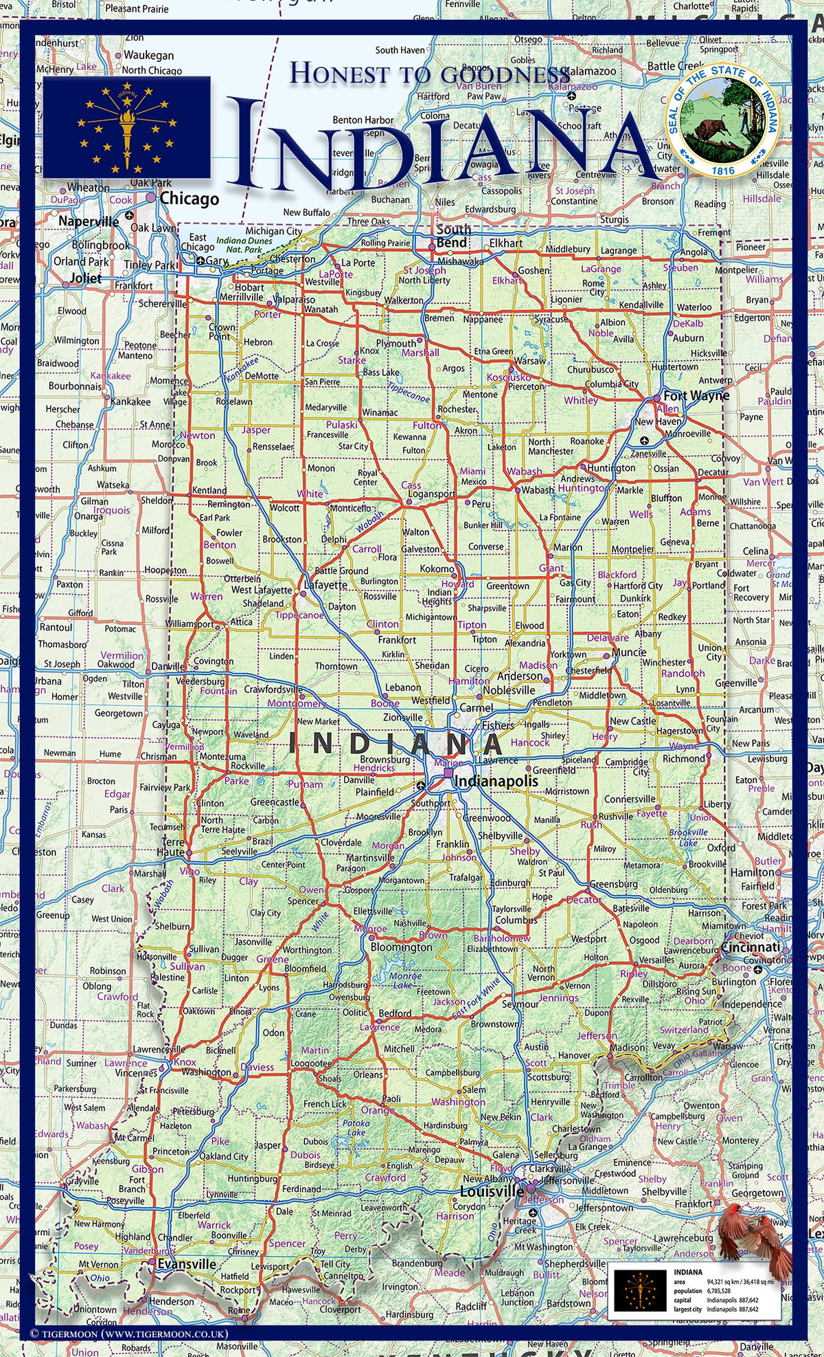 Indiana Map - 59cm x 36cm– I Love Maps