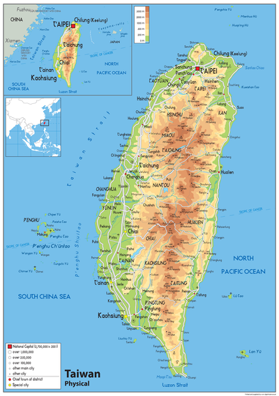 Taiwan Physical Map– I Love Maps