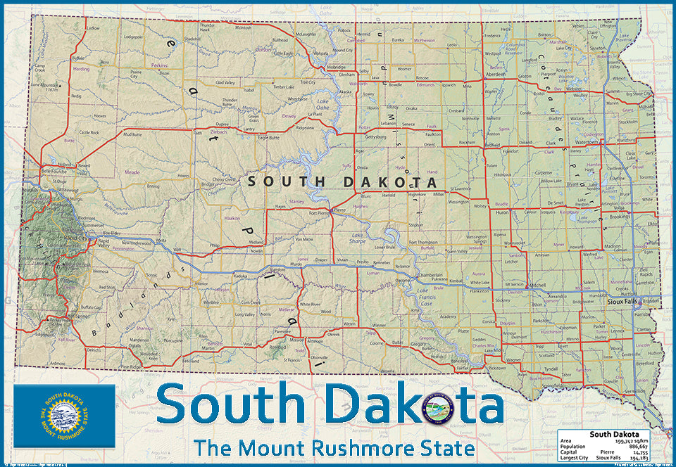 South Dakota Physical State Map