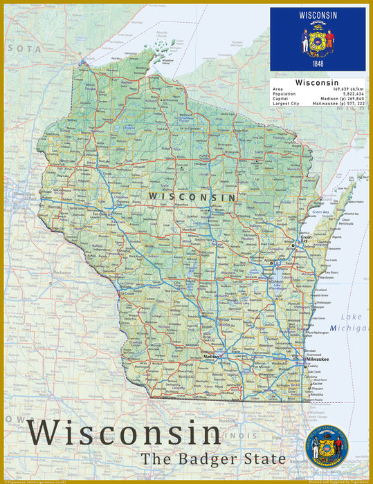 Wisconsin Physical State Map